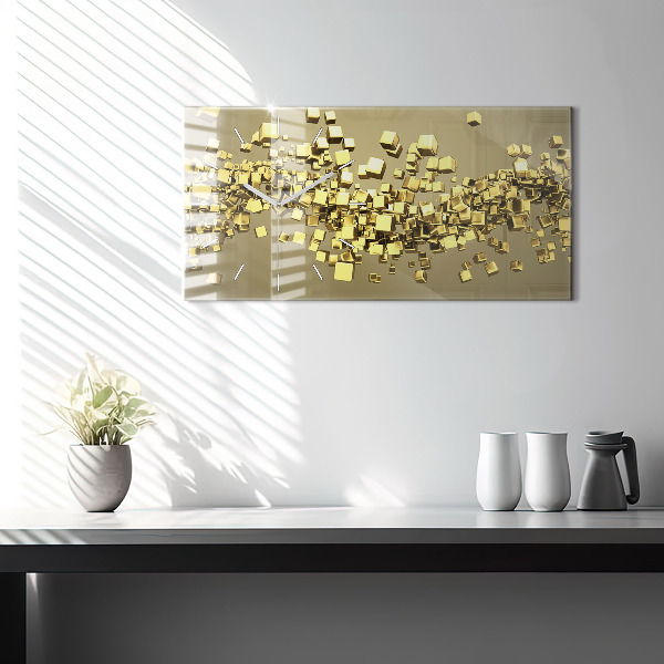 Horizontal wall clock Golden squares