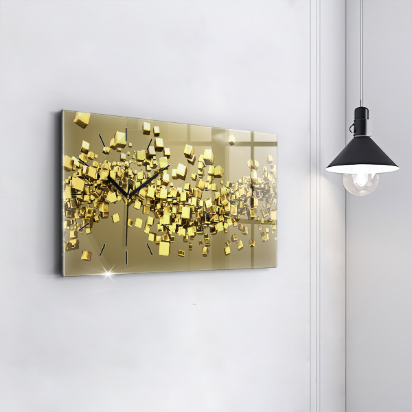 Horizontal wall clock Golden squares