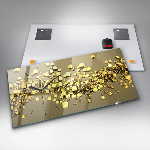 Horizontal wall clock Golden squares