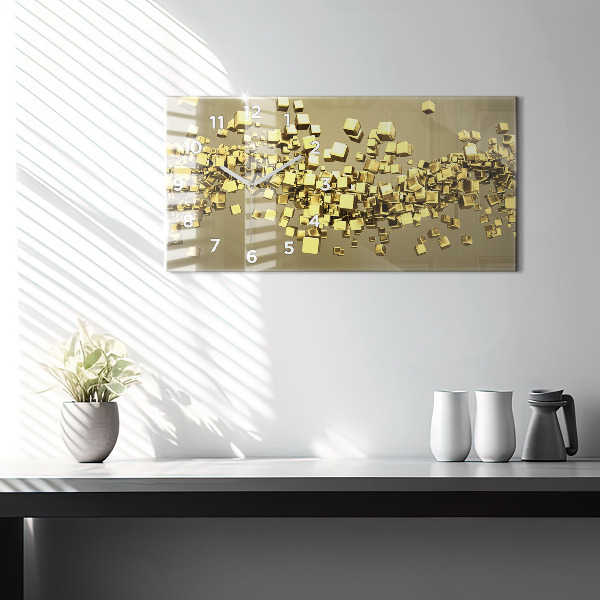 Horizontal wall clock Golden squares