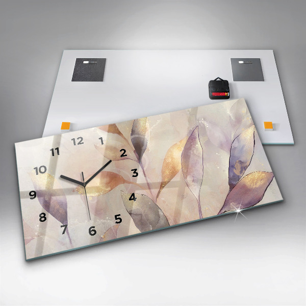 Horizontal wall clock Abstract boho leaves