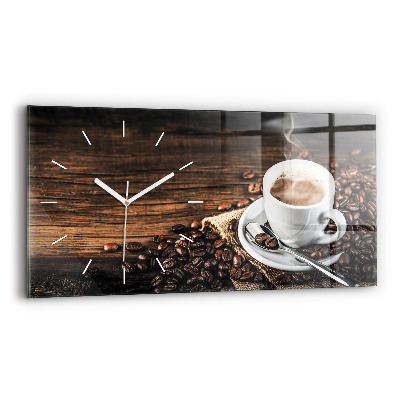 Horizontal wall clock Cup and coffee beans