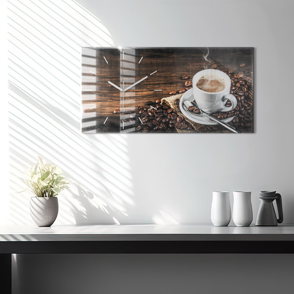 Horizontal wall clock Cup and coffee beans