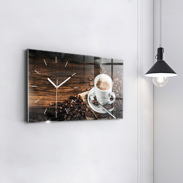 Horizontal wall clock Cup and coffee beans