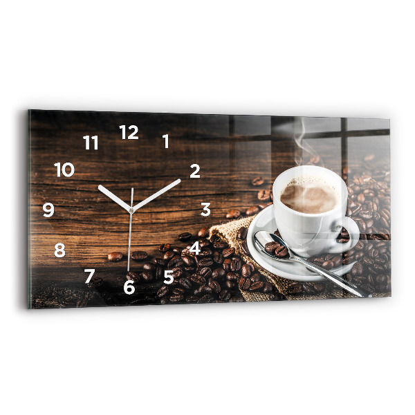 Horizontal wall clock Cup and coffee beans