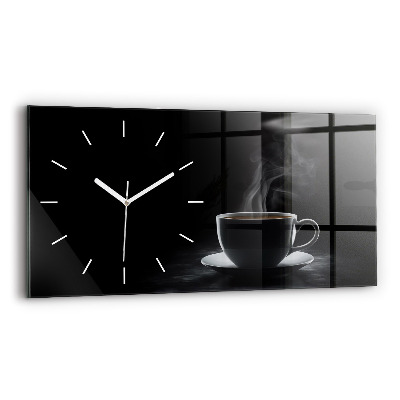 Horizontal wall clock A cup of black coffee