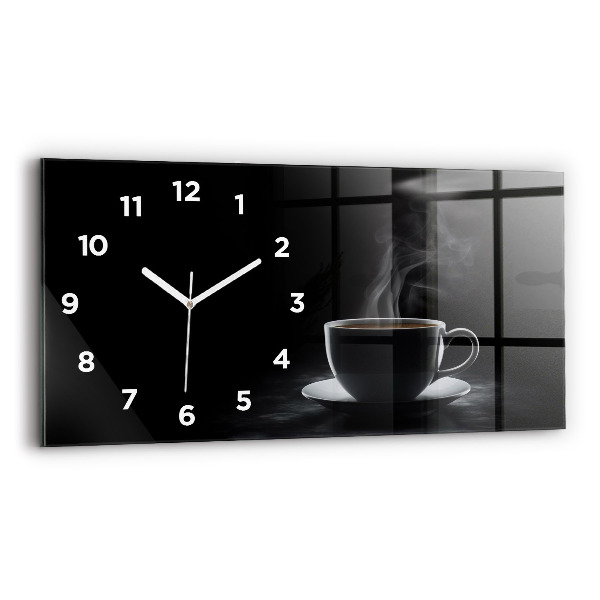 Horizontal wall clock A cup of black coffee