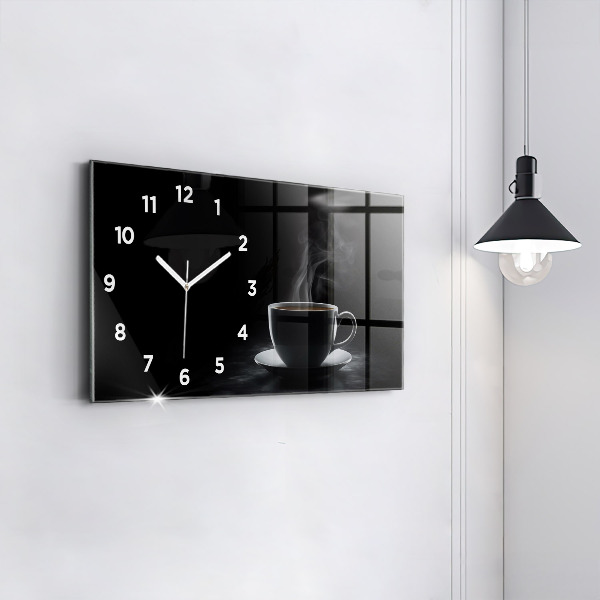 Horizontal wall clock A cup of black coffee