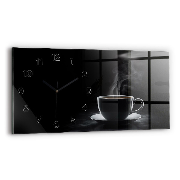 Horizontal wall clock A cup of black coffee
