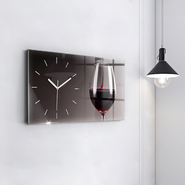 Horizontal wall clock A glass of red wine