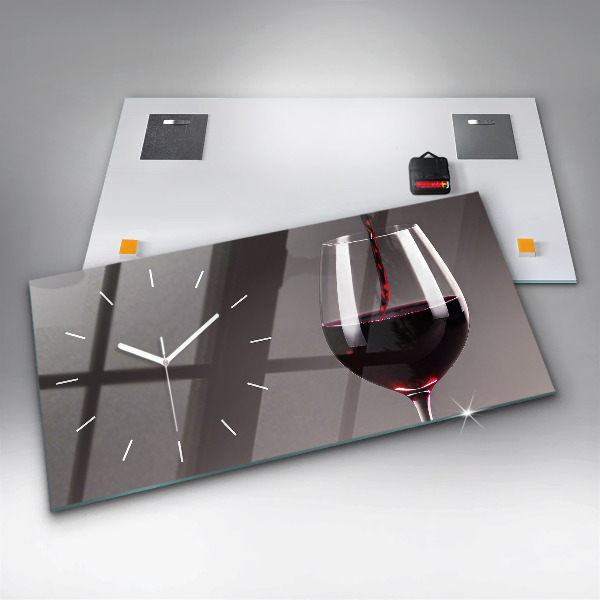 Horizontal wall clock A glass of red wine