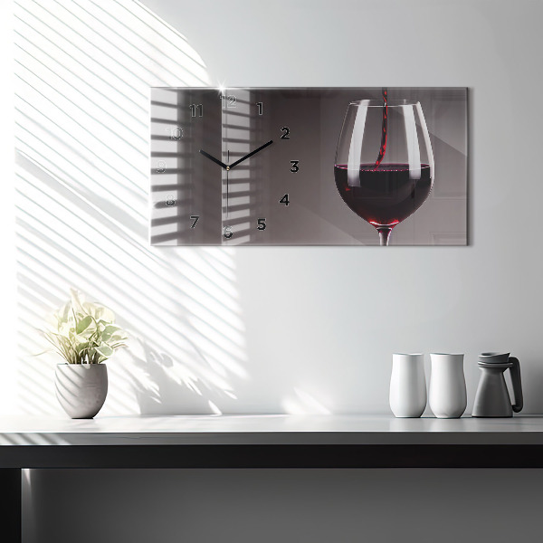 Horizontal wall clock A glass of red wine