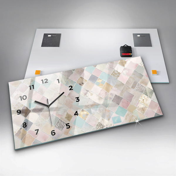 Horizontal wall clock Colored tiles