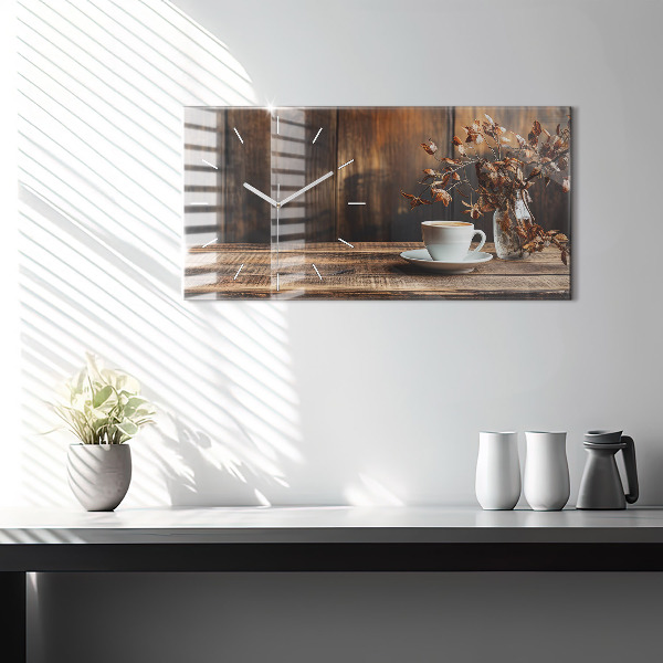 Horizontal wall clock A cup of coffee