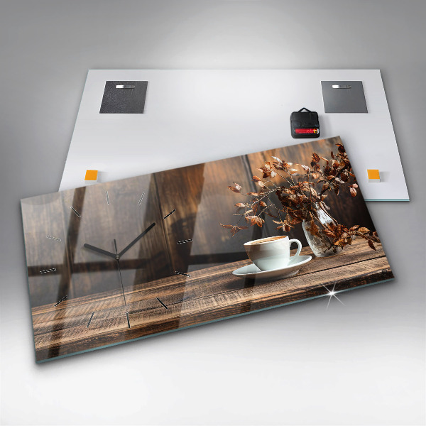 Horizontal wall clock A cup of coffee