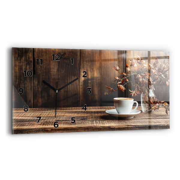 Horizontal wall clock A cup of coffee