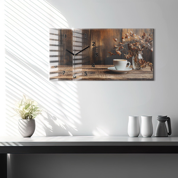 Horizontal wall clock A cup of coffee