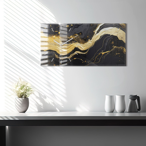 Horizontal wall clock Gold marble