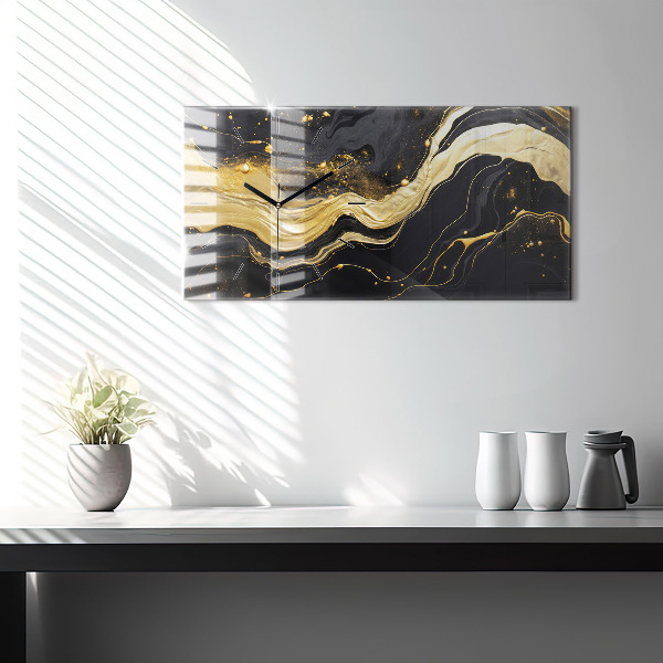 Horizontal wall clock Gold marble