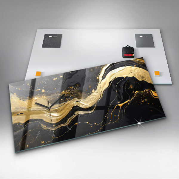 Horizontal wall clock Gold marble