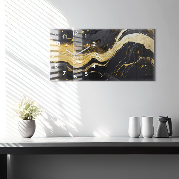 Horizontal wall clock Gold marble
