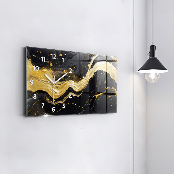 Horizontal wall clock Gold marble