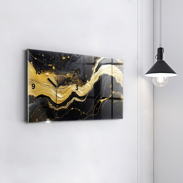Horizontal wall clock Gold marble