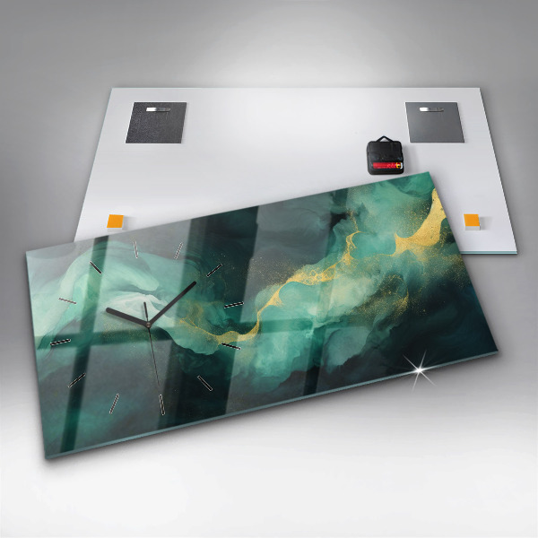 Horizontal wall clock Green marble