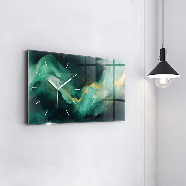 Horizontal wall clock Green marble