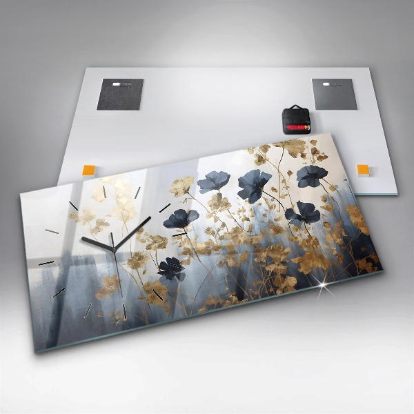 Horizontal wall clock Abstract flowers