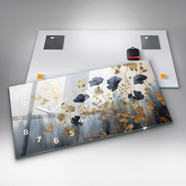 Horizontal wall clock Abstract flowers