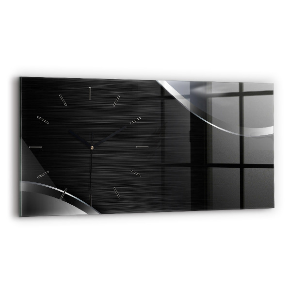 Horizontal wall clock Black and silver lines