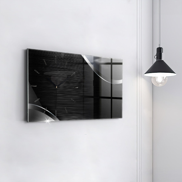 Horizontal wall clock Black and silver lines