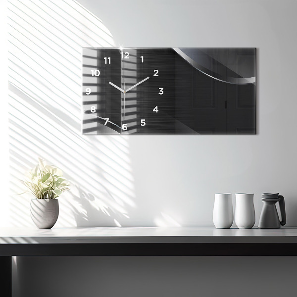 Horizontal wall clock Black and silver lines