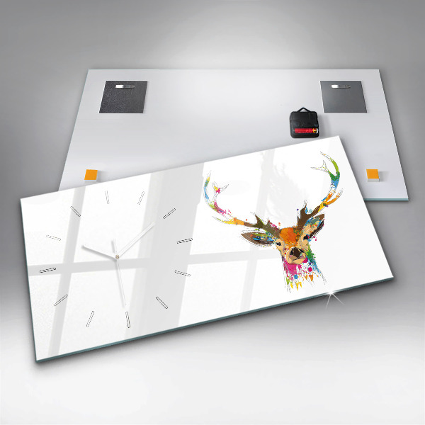 Horizontal wall clock Colorful deer head