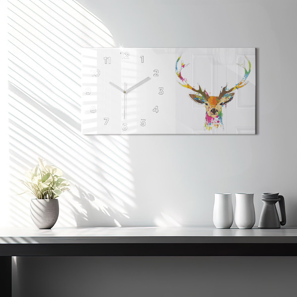 Horizontal wall clock Colorful deer head