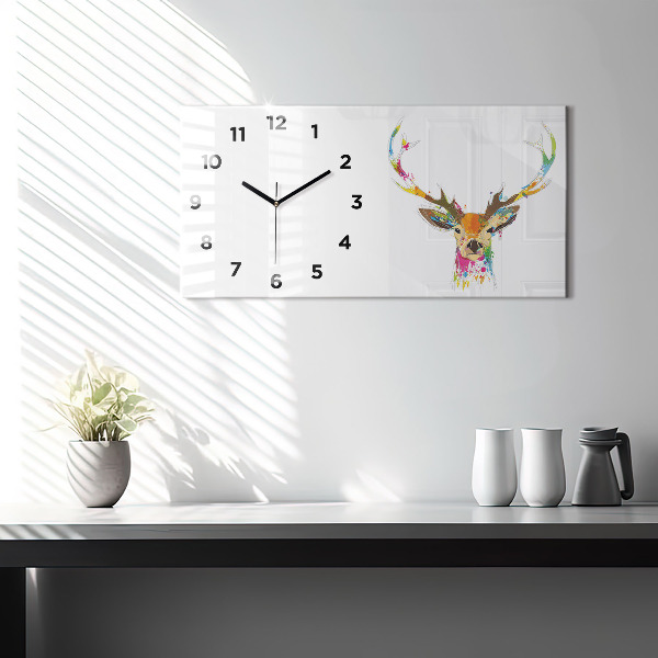 Horizontal wall clock Colorful deer head