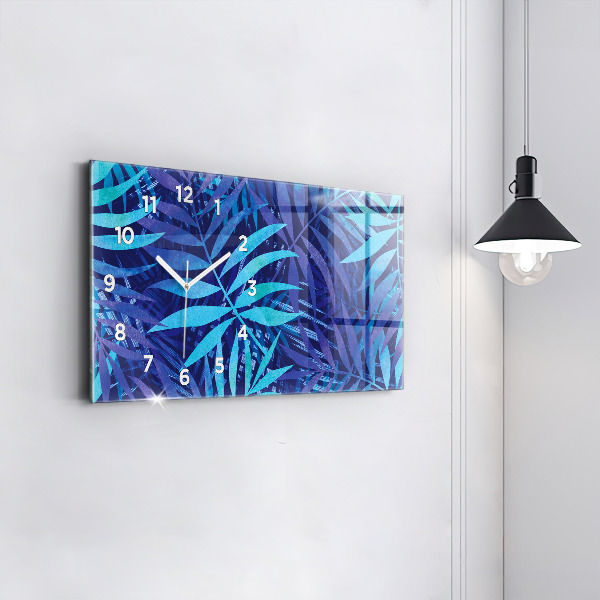 Horizontal wall clock Blue leaves