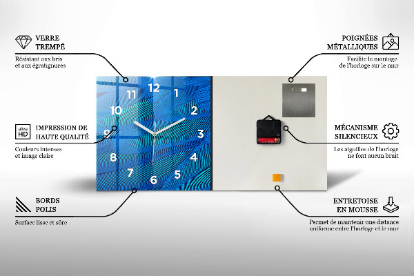 Horizontal wall clock Blue leaves