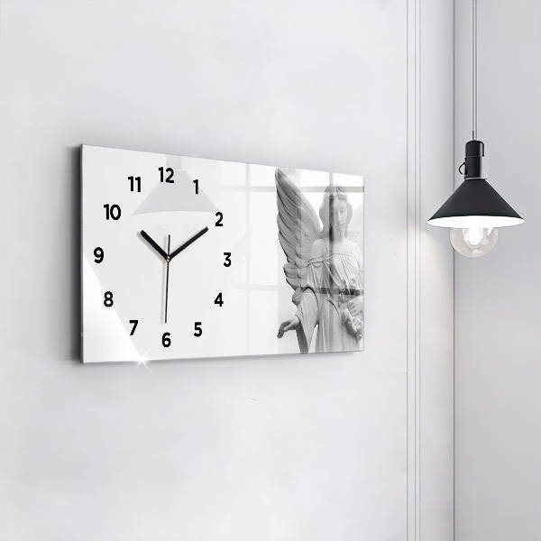 Horizontal wall clock Sculpture of an angel with wings