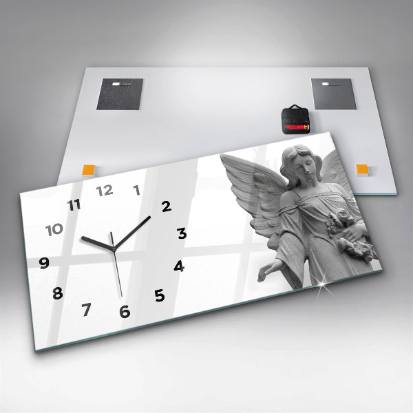Horizontal wall clock Sculpture of an angel with wings