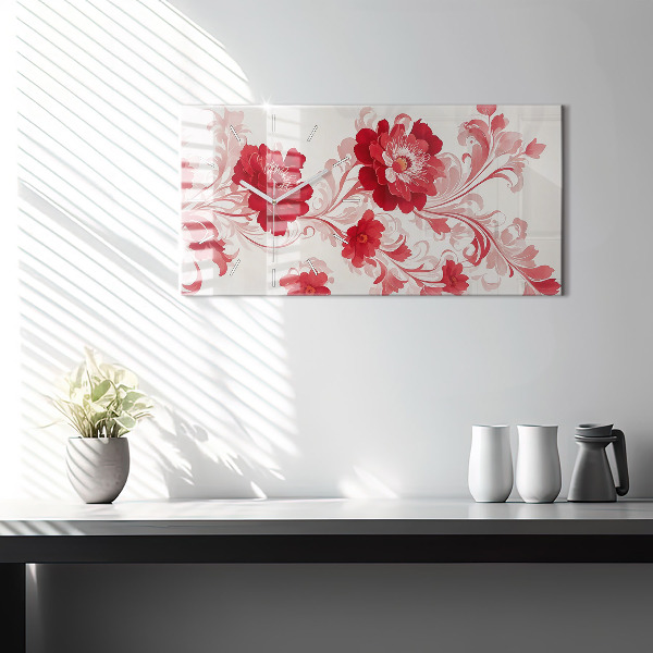 Horizontal wall clock Red flowers