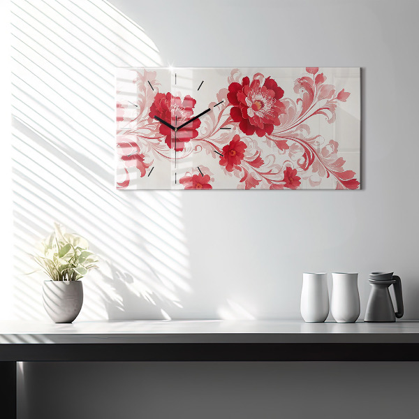 Horizontal wall clock Red flowers