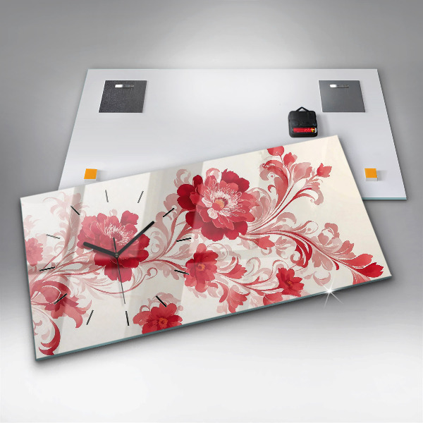 Horizontal wall clock Red flowers