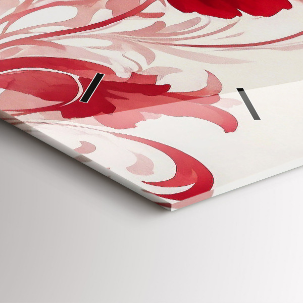 Horizontal wall clock Red flowers