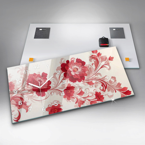 Horizontal wall clock Red flowers