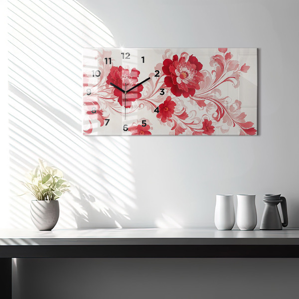 Horizontal wall clock Red flowers