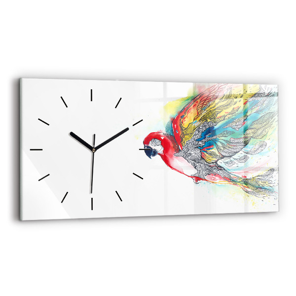 Horizontal wall clock Colorful Parrot in Flight