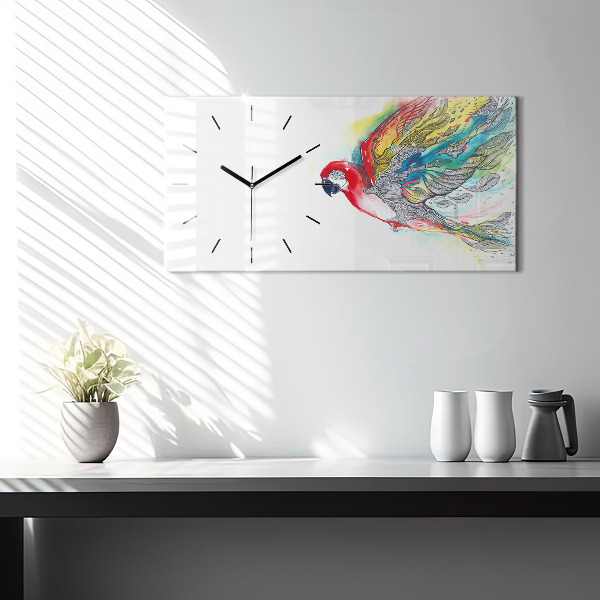 Horizontal wall clock Colorful Parrot in Flight