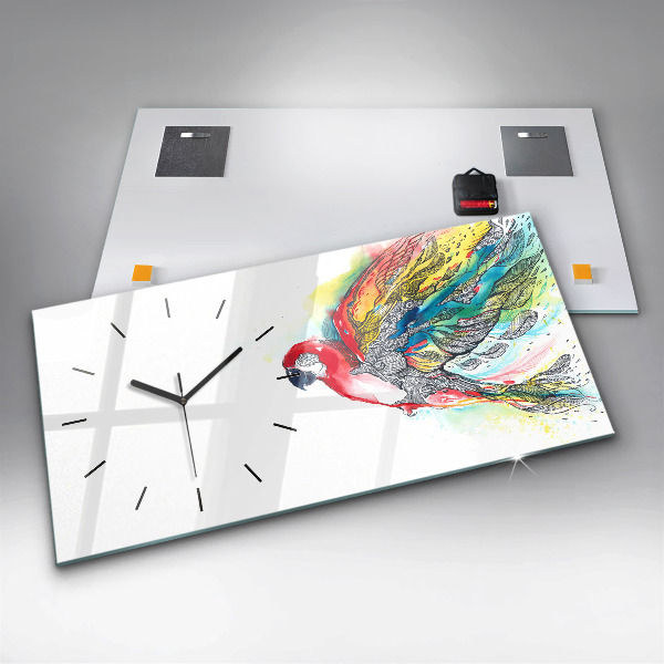 Horizontal wall clock Colorful Parrot in Flight